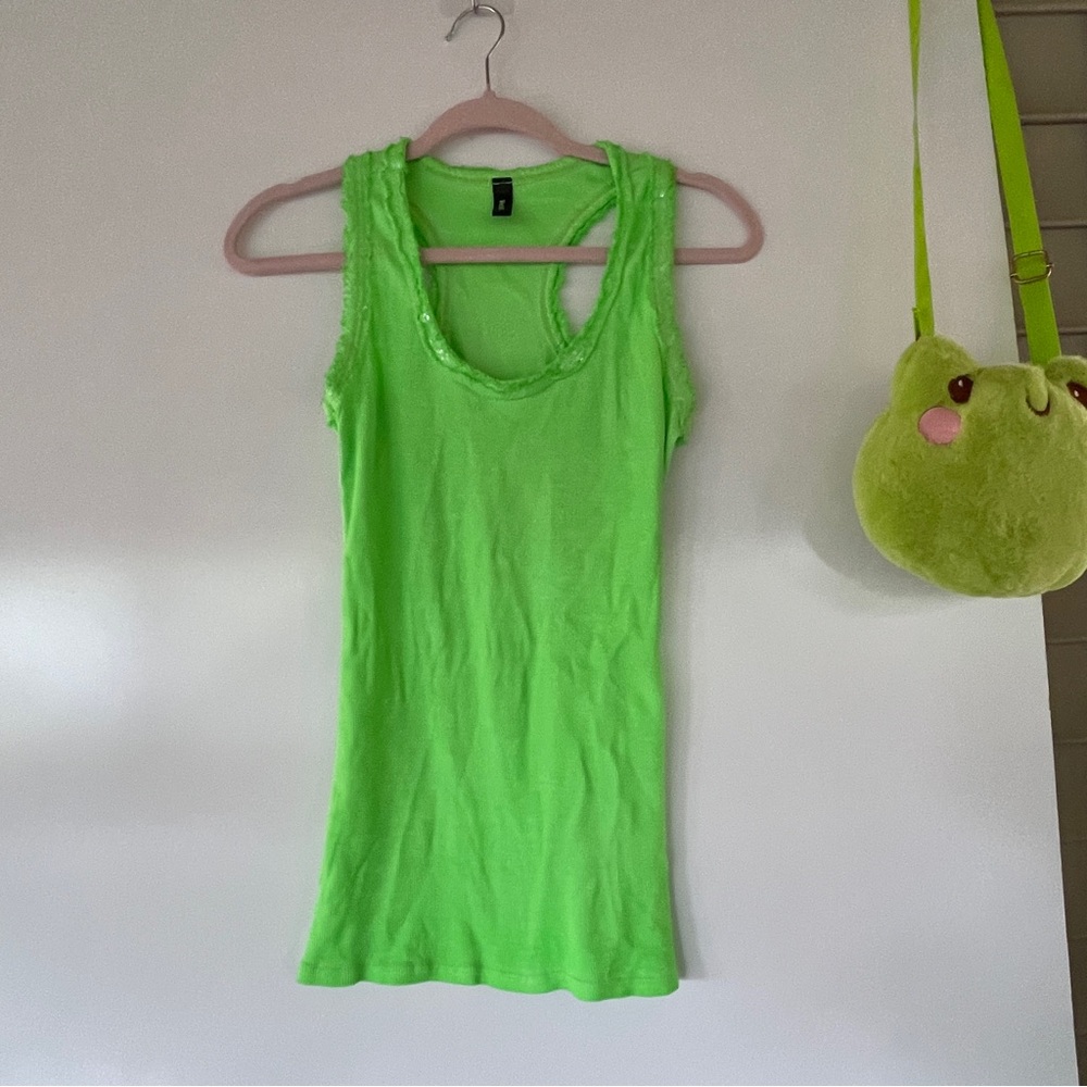 Venti6 Neon  Sequin Green Sleeveless‎ Top